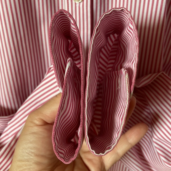 lands end no iron pin stripe / pinpoint oxford button up shirt - Picture 7 of 8